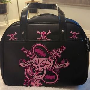 SOURPUSS ROCKIN BONES BOWLER PURSE Psychobilly Sweet Skull
